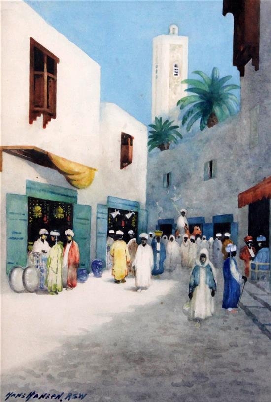 § Hans Hansen (1853-1947) Flower market, Oran 14.75 x 10.25in.